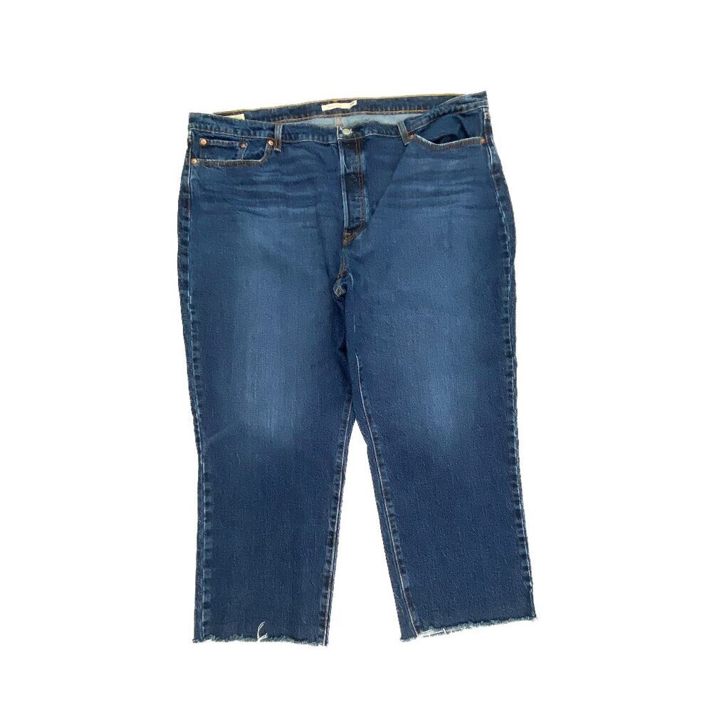 Levi's Wedgie Straight Raw Hem Women's‎ size 24W Dark Wash Blue Denim jeans